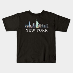 New York Skyline in Colour with Text Kids T-Shirt